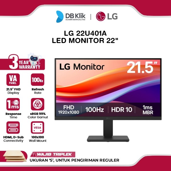 Monitor LG 22U401A 22" FHD VA 100Hz 1ms Dynamic Action Sync HDR10 HDMI VGA