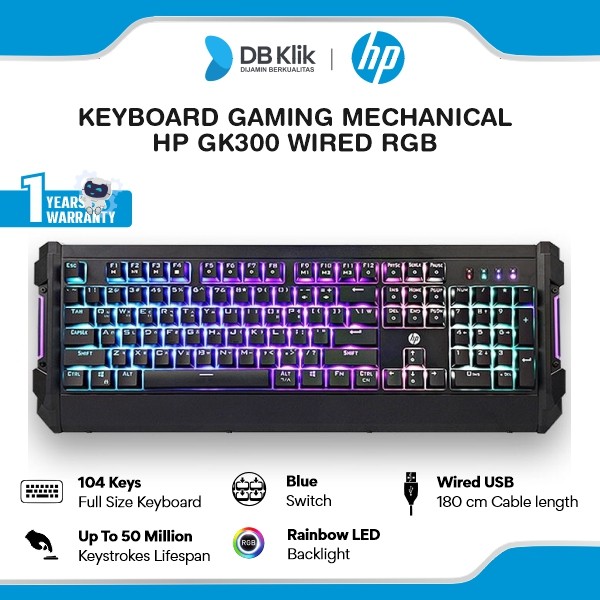 Keyboard Gaming Mechanical HP GK300 Wired RGB