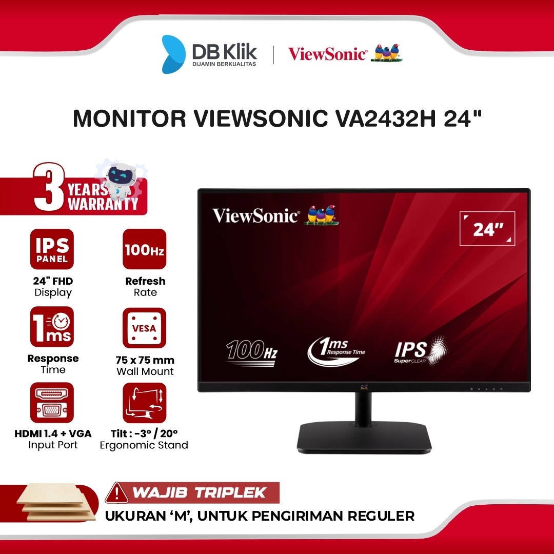 Monitor VIEWSONIC VA2432H-2 24" FHD IPS 100Hz 1ms HDMI VGA