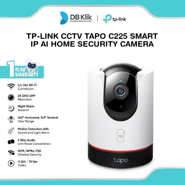 TP-Link CCTV TAPO C225 2K QHD 4MP Smart IP AI Home Security Camera Pan/Tilt