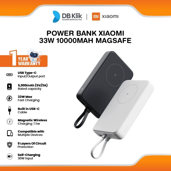 Power Bank Xiaomi 33W 10000mAh MagSafe Built in USB-C Cable