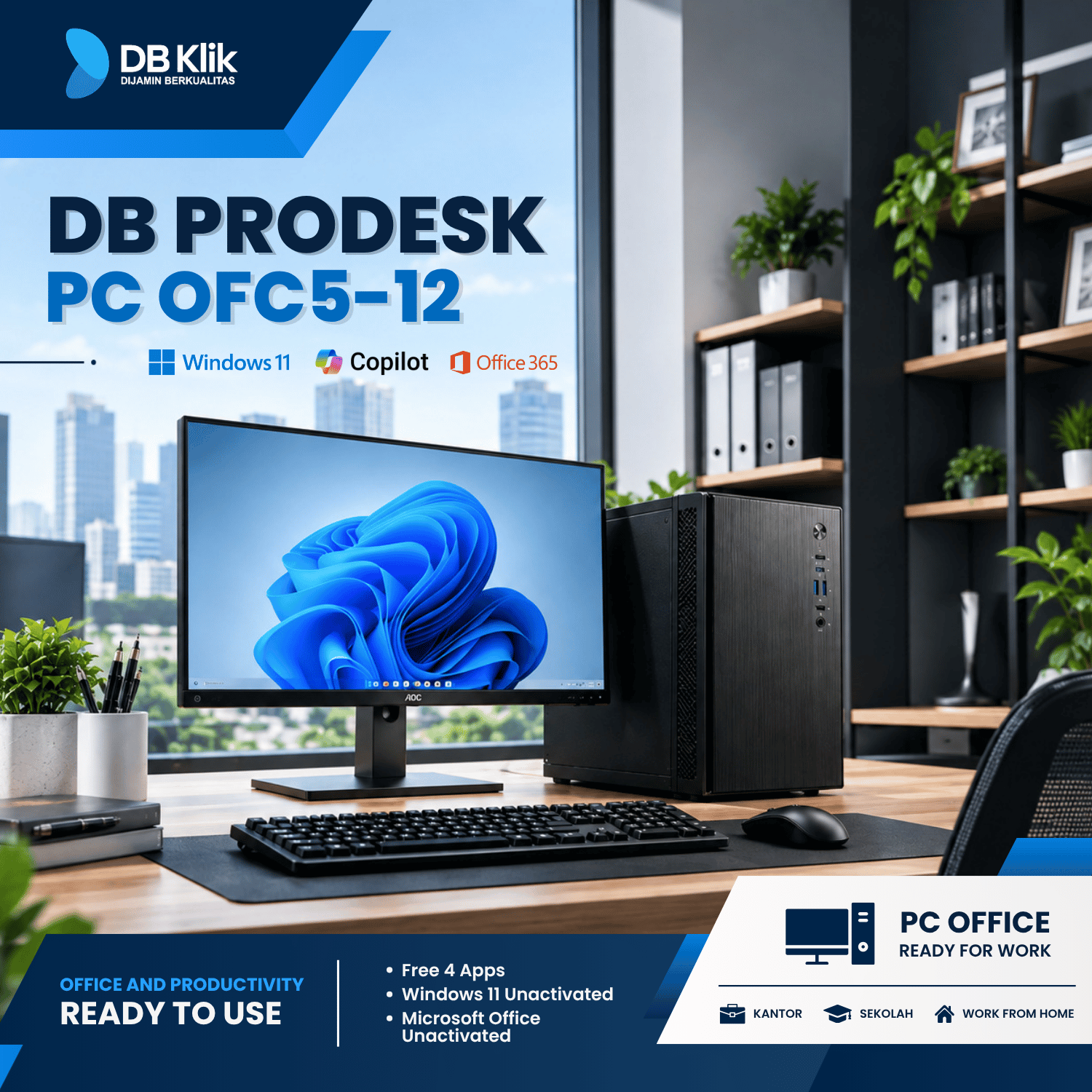 DB ProDesk OFC5-12 - PC Rakitan Office INTEL Core i5-12400 | 8GB DDR4 | SSD 512GB