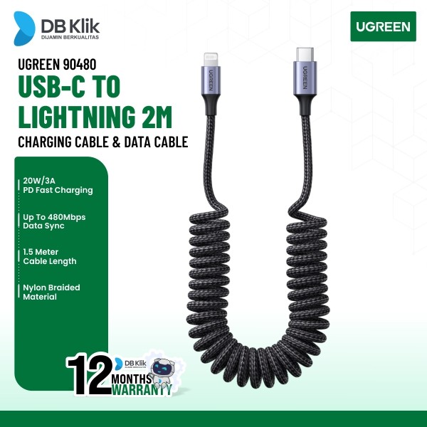 Kabel Charger UGreen Coiled Cable USB to Lightning 1,5m 20W MFI 90480