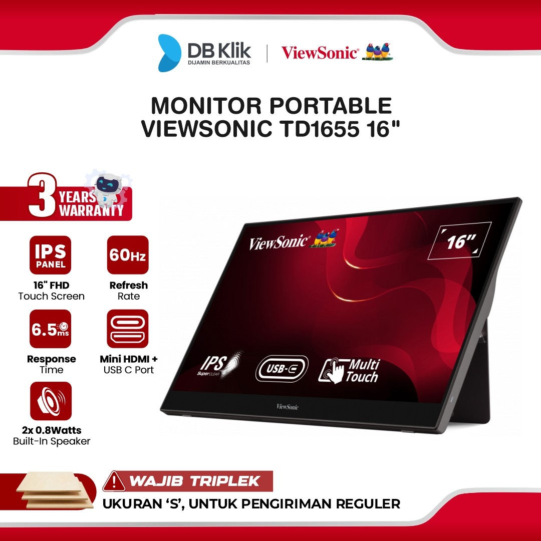 Monitor  Portable VIEWSONIC TD1655 16" FHD IPS 60Hz 6.5ms Built in Speaker HDMI USB C