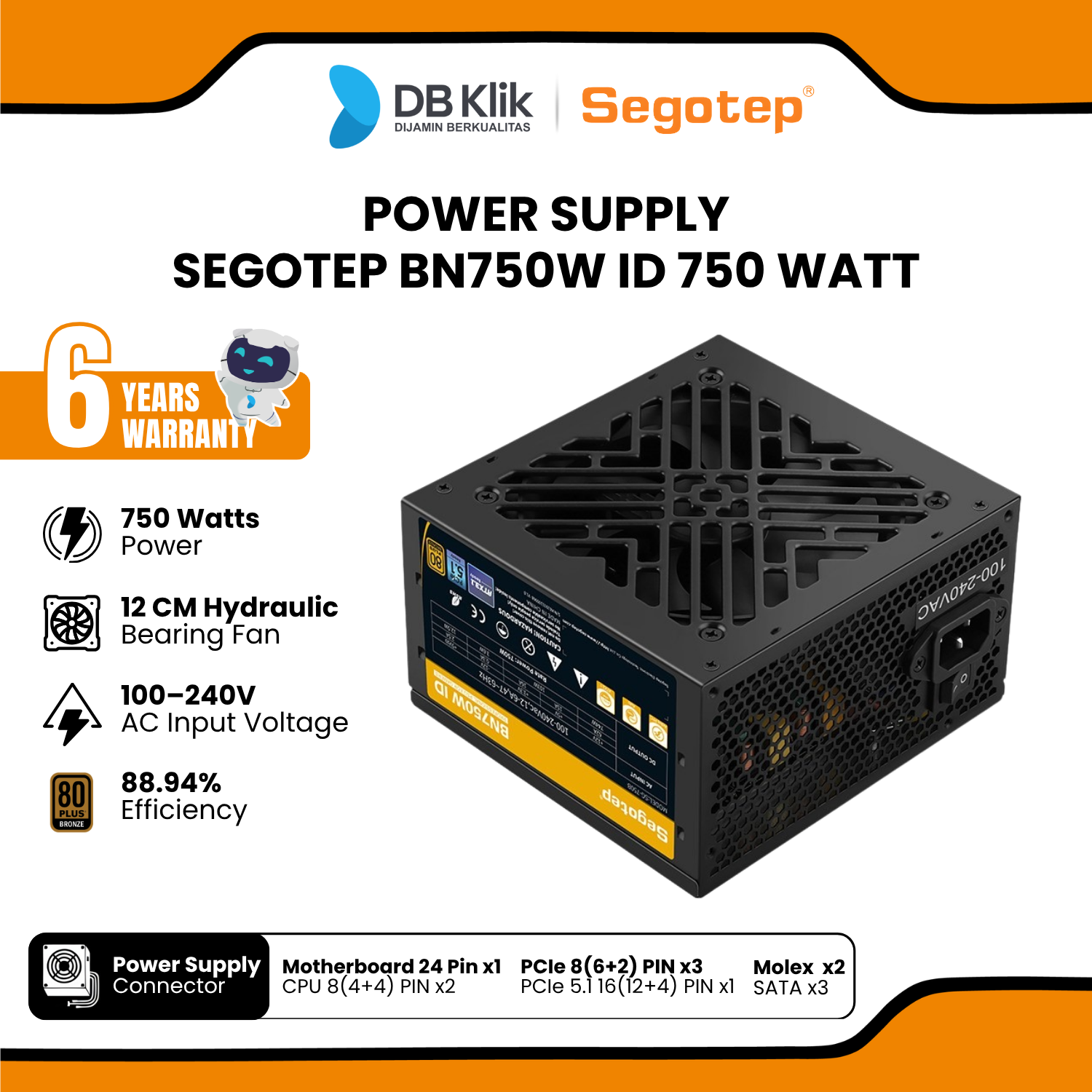 Power Supply SEGOTEP BN750W ID 750 Watt 80+ Bronze