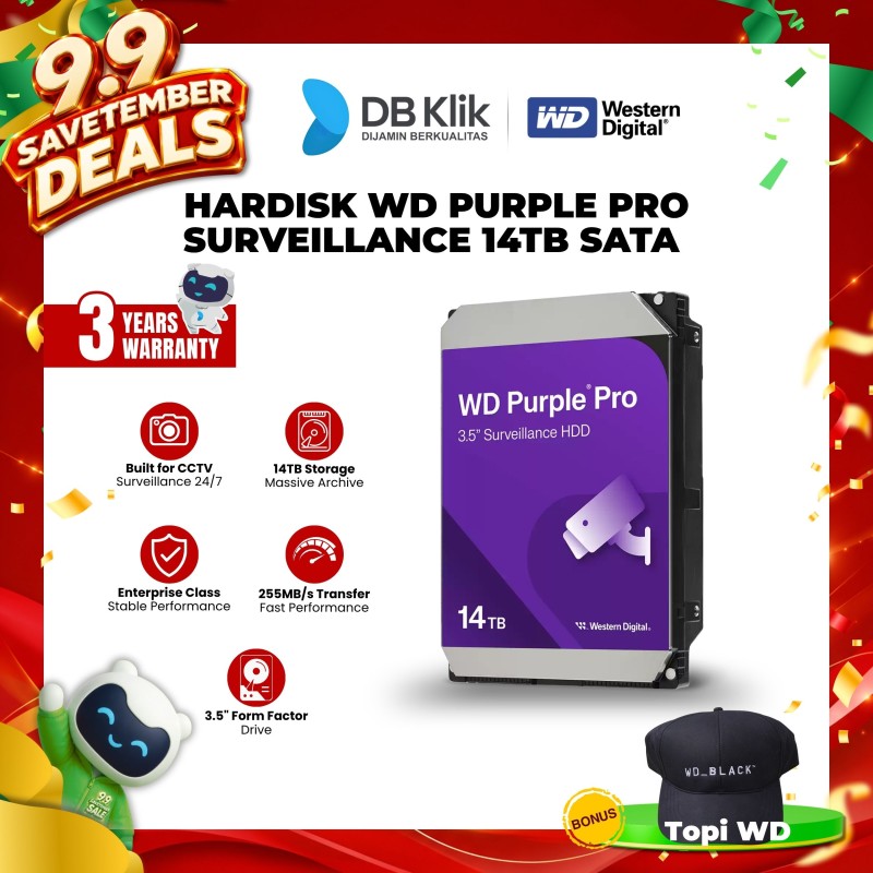 Harddisk Internal WD Purple PRO 14TB 3.5" SATA - HDD WDC 14TB Purple