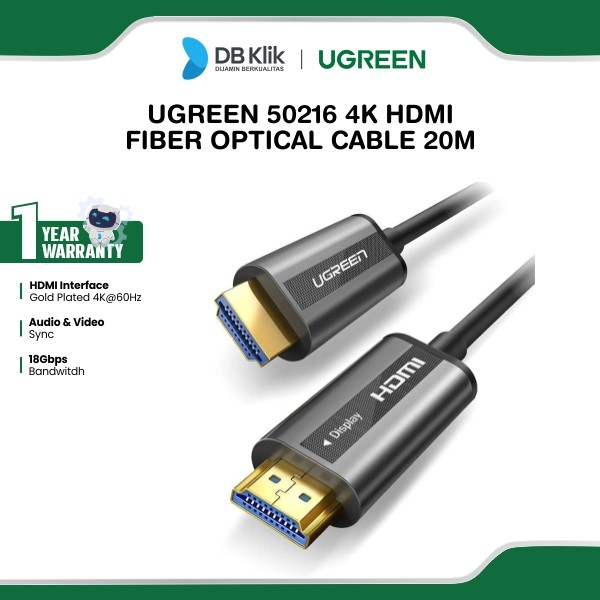 Kabel Hdmi UGreen 4K Hdmi Fiber Optical 20M 4K 60Hz - Black (50216)