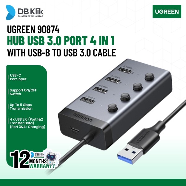 USB Hub UGreen USB 3.0 4 Port USB A 5 Gbps (90874)