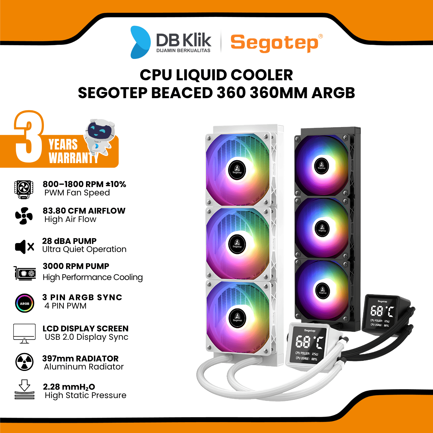 CPU Liquid Cooler SEGOTEP BEACED 360 360mm ARGB