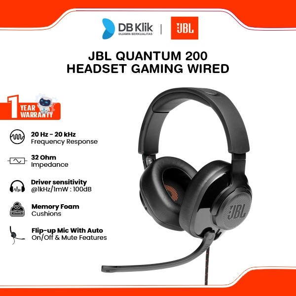 JBL Quantum 200 Headset Gaming Wired Built In Microphone