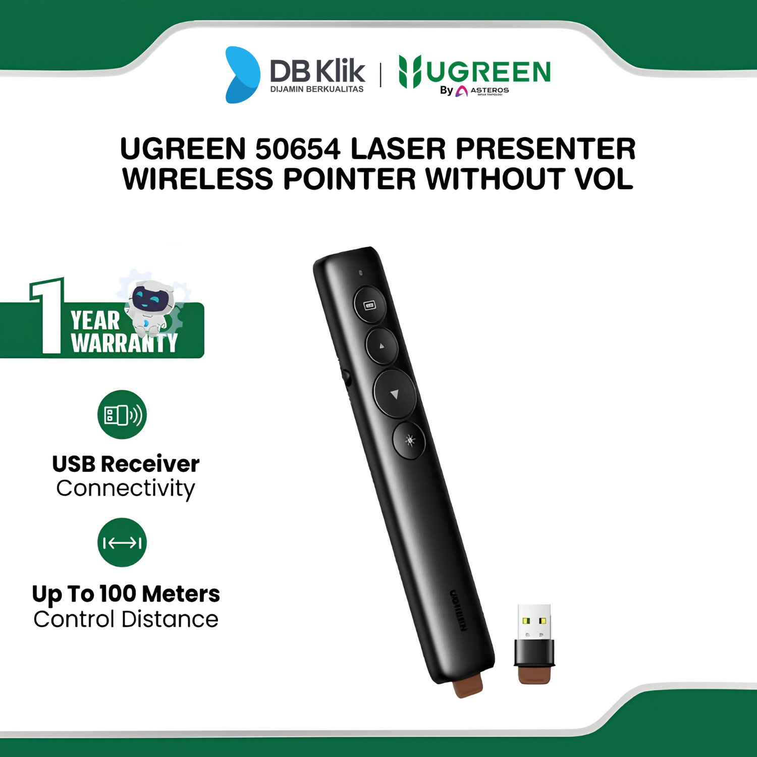 Laser Presenter UGreen Wireless Pointer Without Vol - Black (50654)