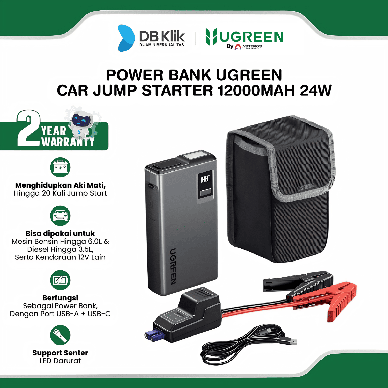 Power Bank UGreen Car Jump Starter 12000mAh 24W (35977)