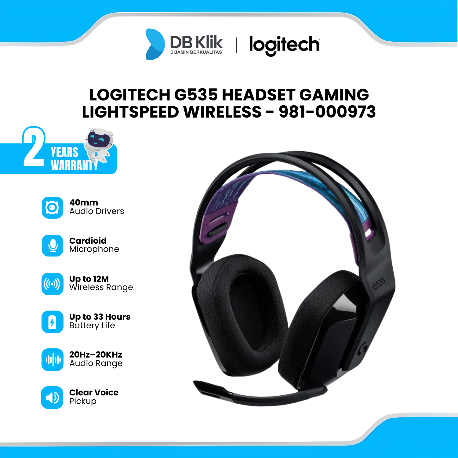 Headset Gaming Logitech G535 Lightspeed Wireless - 981-000973
