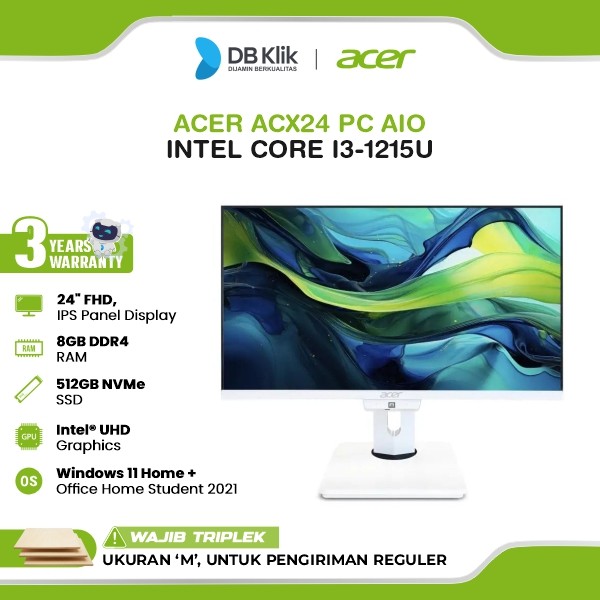 Acer ACX24 PC AIO INTEL Core i3-1215U 8GB DDR4/512GB M.2 NVMe INTEL UHD Windows 11 Home + Microsoft Office Home Student 2021 24" FHD - White