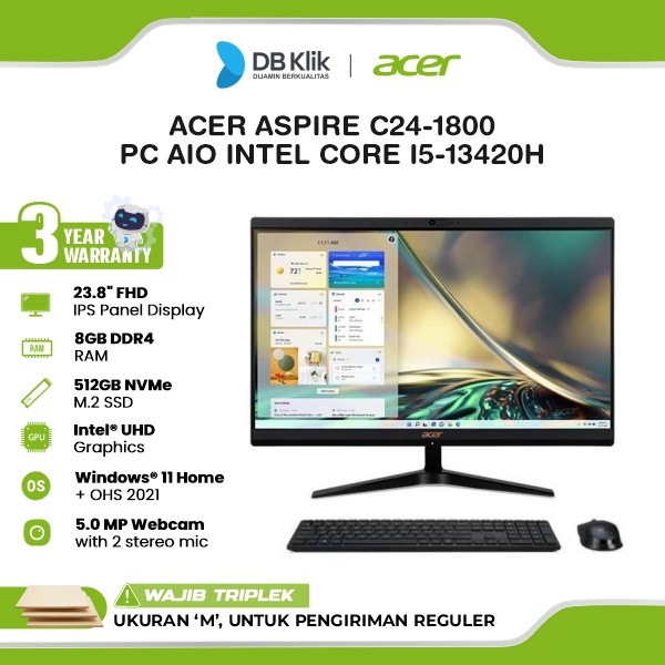 ACER Aspire C24-1800 PC AIO INTEL Core i5-13420H 8GB DDR4/512GB M.2 NVMe INTEL UHD Windows 11 Home + Microsoft Office Home Student 2021 24" IPS FHD