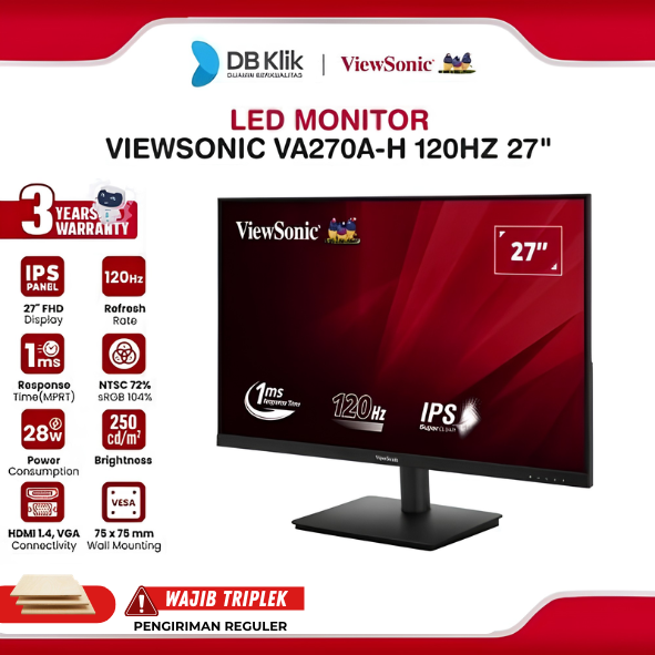 Monitor VIEWSONIC VA270A-H 27" FHD IPS  120Hz 1ms HDMI VGA