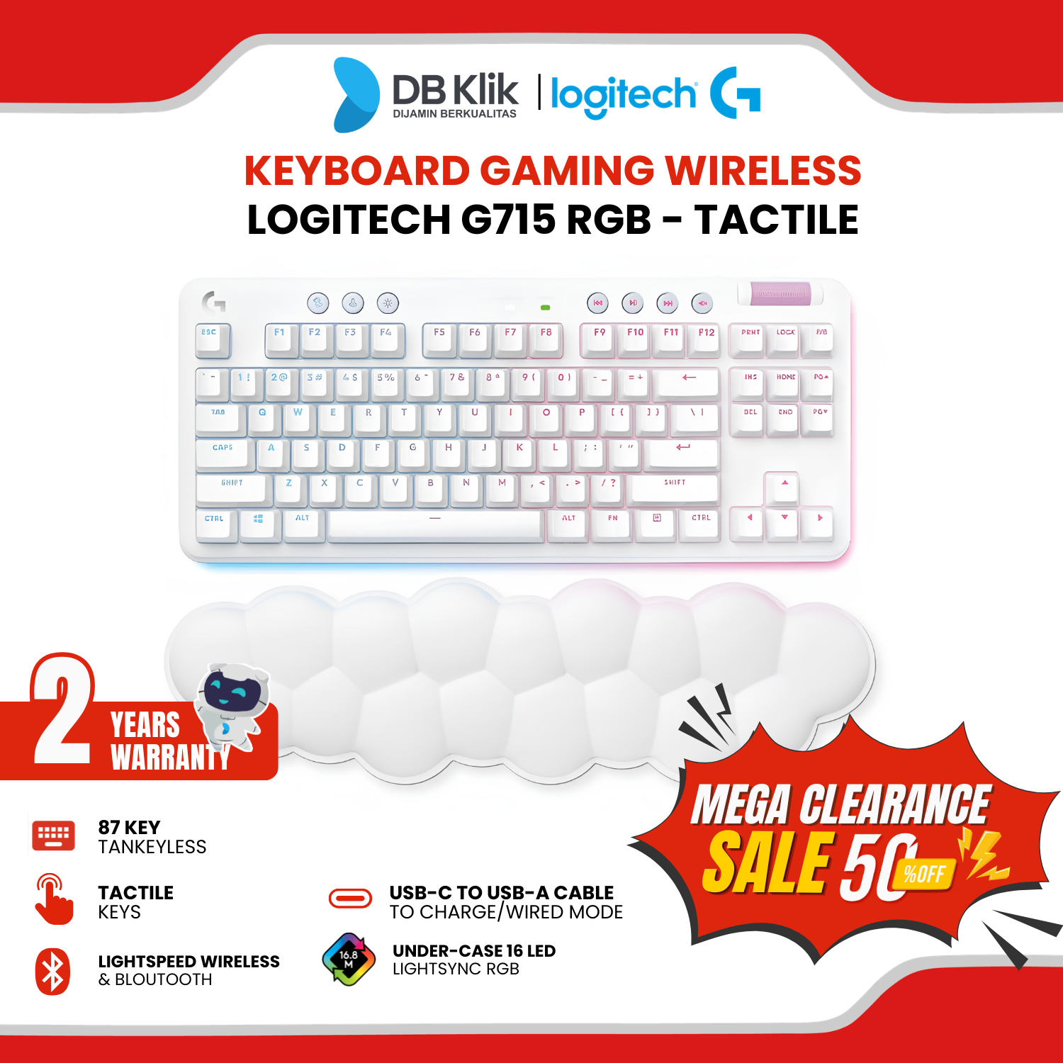 Keyboard Gaming Logitech G715 Wireless RGB - Tactile (920-010467)