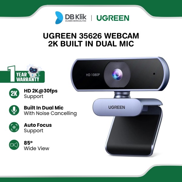 Webcam UGreen 2K Full HD 1080P 60fps Built In Dual Mic Auto Focus Noise Cancelling (35626)