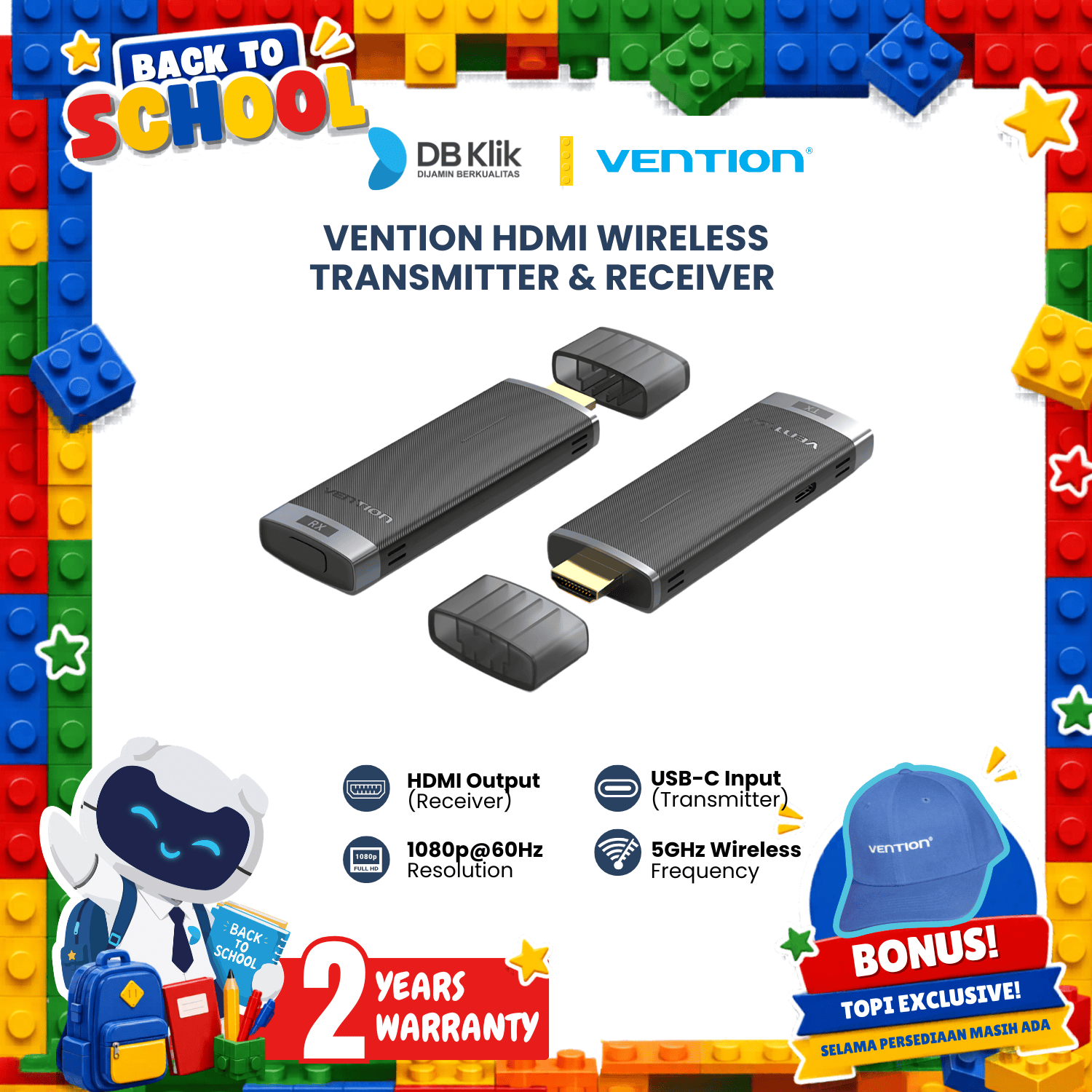 Vention HDMI Wireless Transmitter & Receiver FHD USB-C - Black (ADCL0)