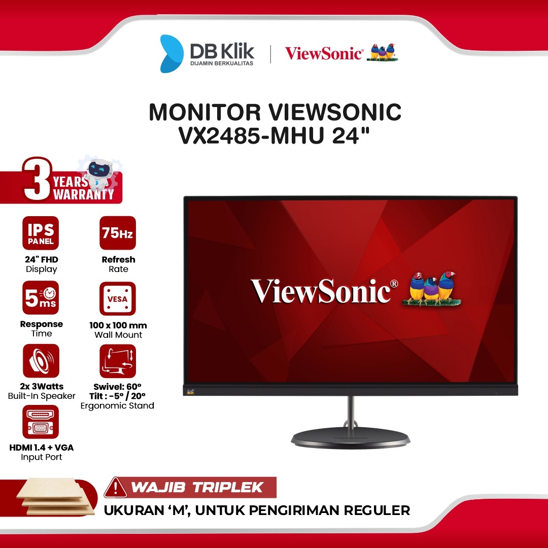 Monitor VIEWSONIC VX2485-MHU 24" FHD IPS 75Hz 5ms AMD FreeSync Built in Speaker HDMI VGA USB C