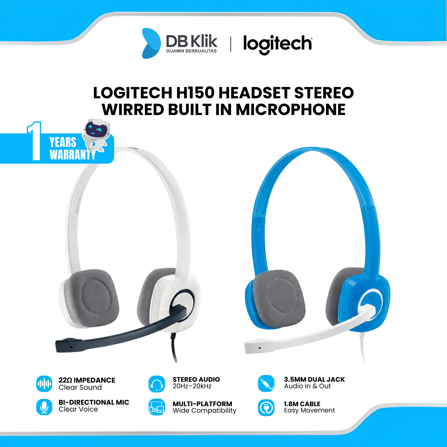 Logitech H150 Headset Stereo Wirred Built in Microphone
