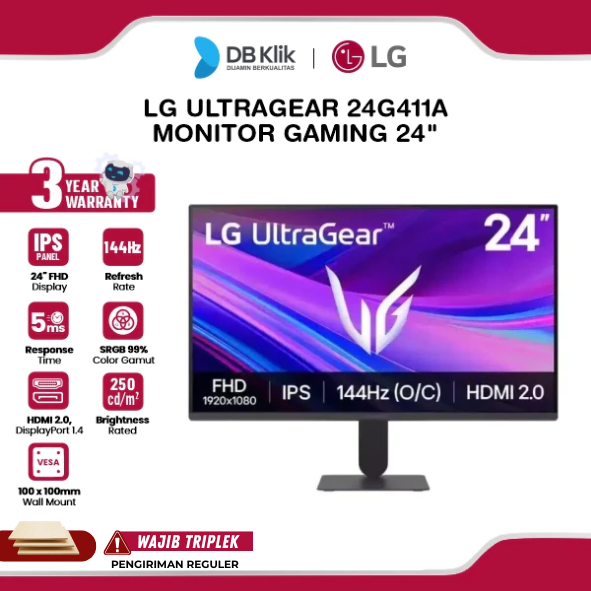 Monitor Gaming LG UltraGear 24G411A 24" FHD IPS 144Hz 5ms AMD FreeSync + NVIDIA G-SYNC HDR10 HDMI DP
