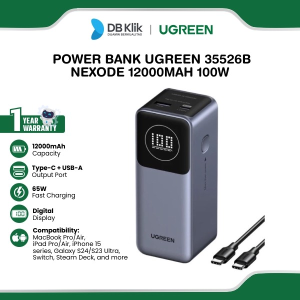Power Bank UGreen Nexode Smart Digital Display 12000mAh Fast Charging 100w AirFlight Friendly (35526B)