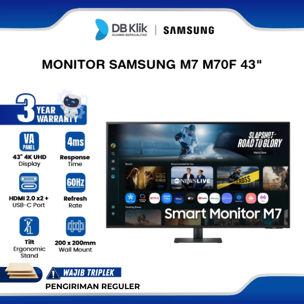 Monitor Samsung M7 M70F 43" 4K UHD VA 60Hz 4ms HDR10 Built in Speaker HDMI USB-C