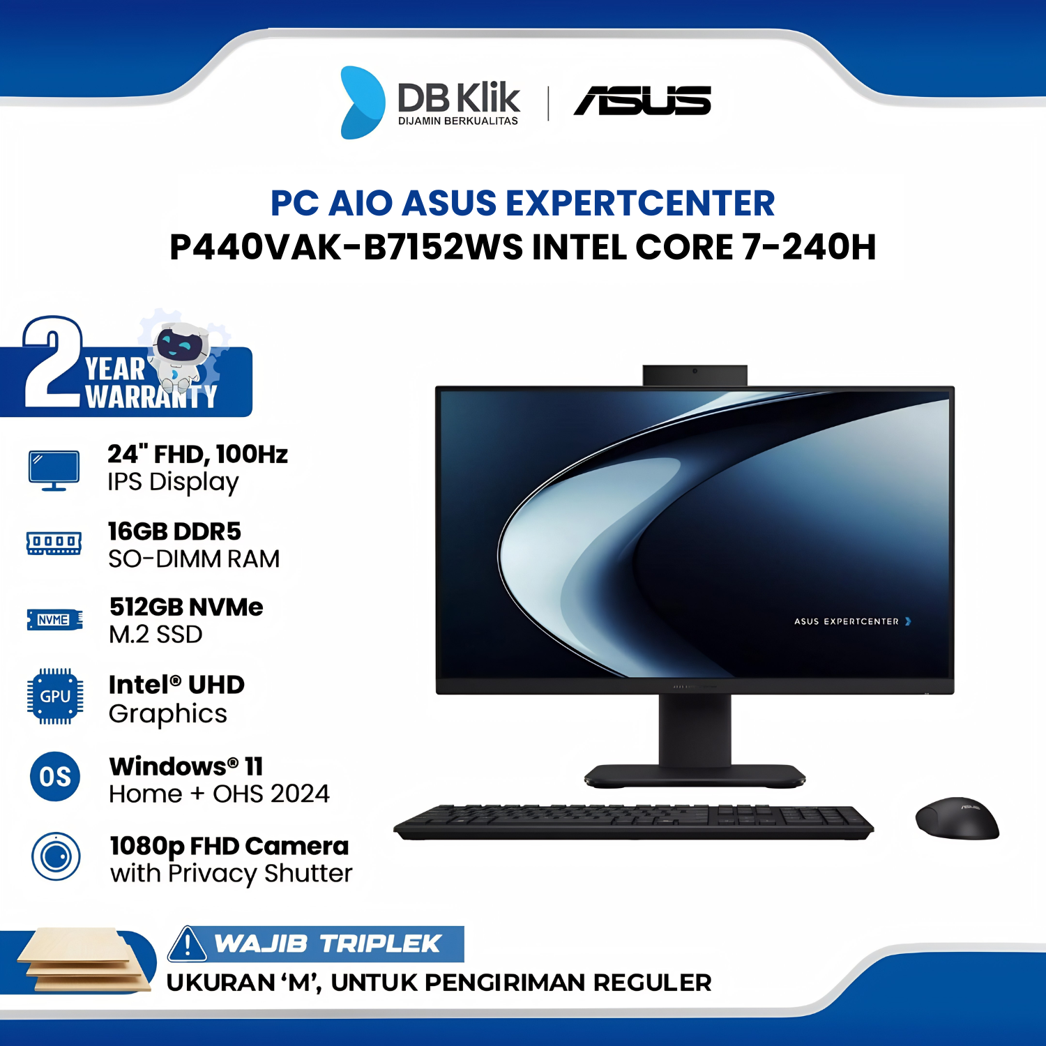 PC AIO ASUS ExpertCenter P440VAK-B7152WS INTEL Core 7-240H 16GB DDR5/512GB M.2 NVMe INTEL UHD Windows 11 Home + Microsoft Office Home Student 2024 24" FHD