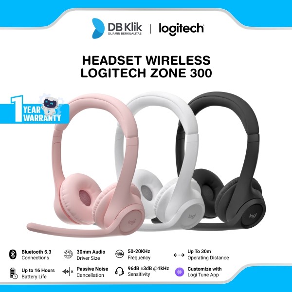 Headset Logitech Zone 300 Mikrofon Noise Canceling Bluetooth 5.3