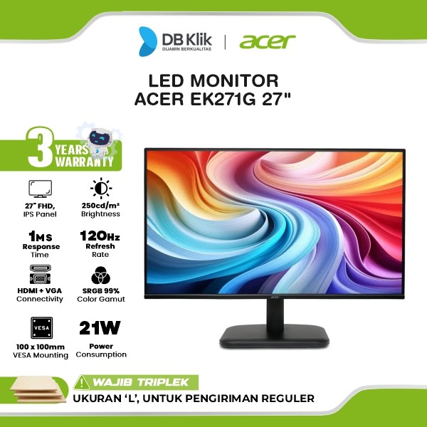 ACER LED Monitor EK271G 27" IPS FHD 120Hz 1ms AdaptiveSync HDMI VGA