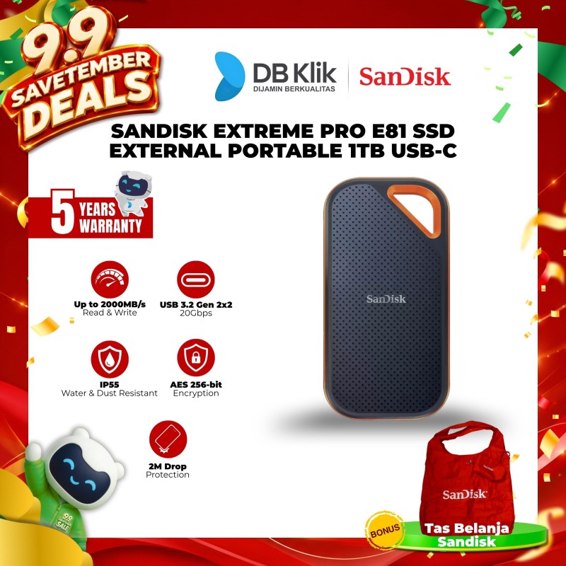 SSD External Sandisk Portable Extreme PRO 1TB 2000Mb/s USB 3.2 - USB C
