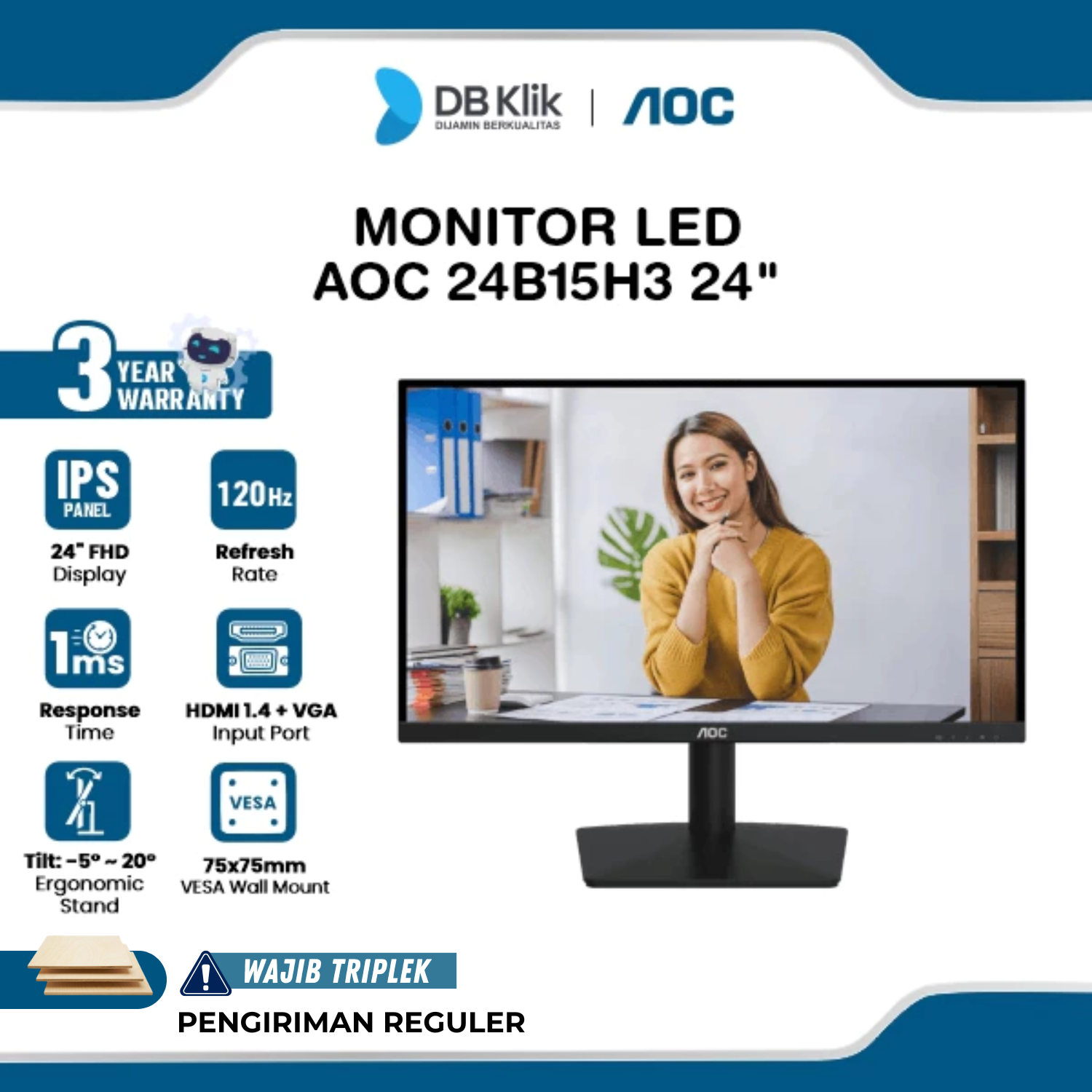 Monitor LED AOC 24B15H3 24" FHD IPS 120Hz 1ms Adaptive Sync HDMI VGA