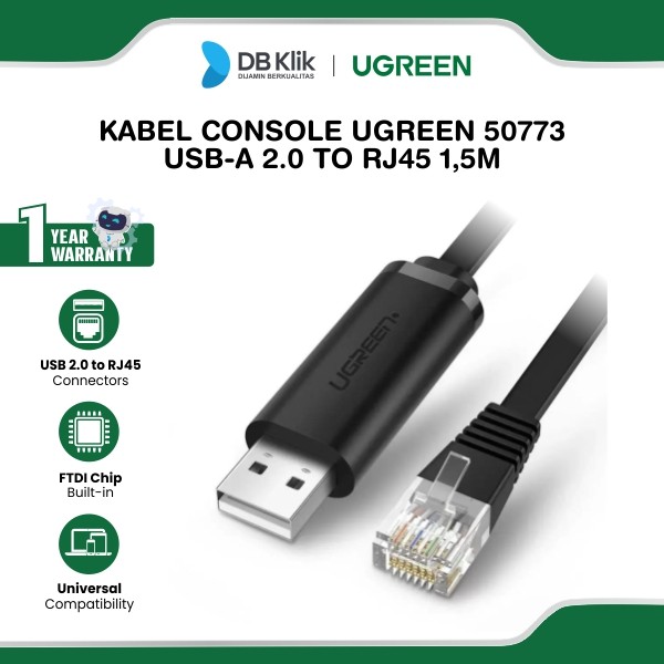 Kabel Console Ugreen USB A 2.0 To RJ45 Flat 1,5M - Black (50773)