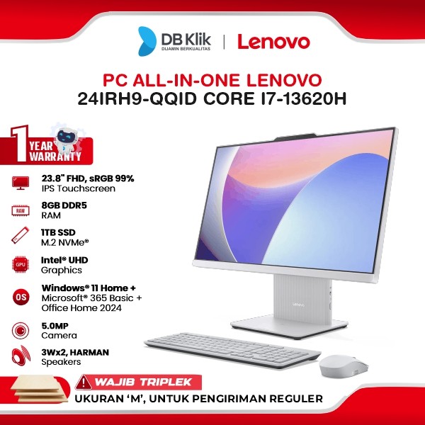 Lenovo PC AIO 24IRH9-QQID INTEL Core i7-13620H 8GB DDR5/1TB M.2 NVMe INTEL UHD Windows 11 Home + Office Home Student 2024 23.8" FHD IPS Touch - Cloud Grey