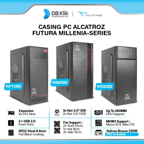 Alcatroz Futura Millenia M100 / M200 / M300 Casing PC m-ATX Include PSU Voltron Bronze 235OEM