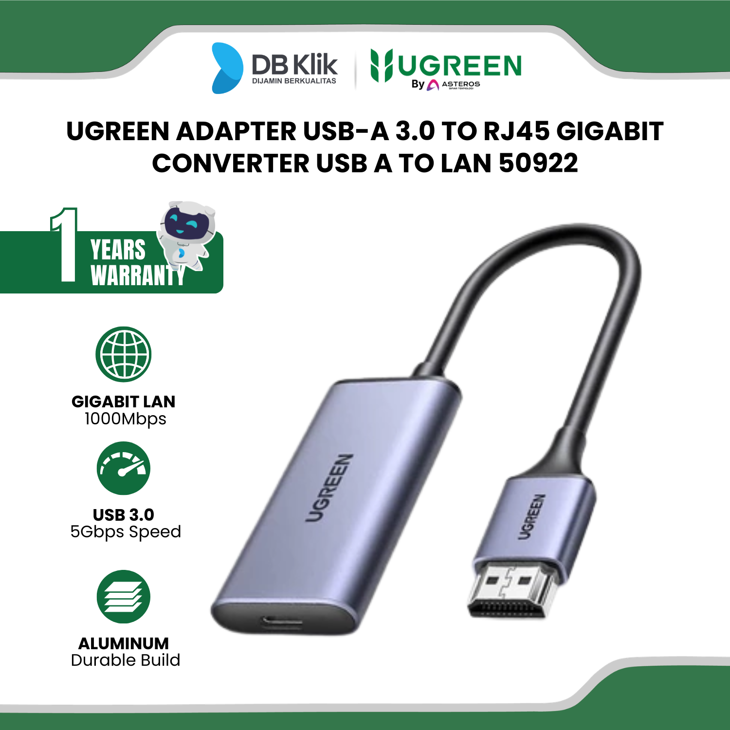 Adapter UGreen USB-A 3.0 to RJ45 Gigabit- Converter USB A to LAN 50922