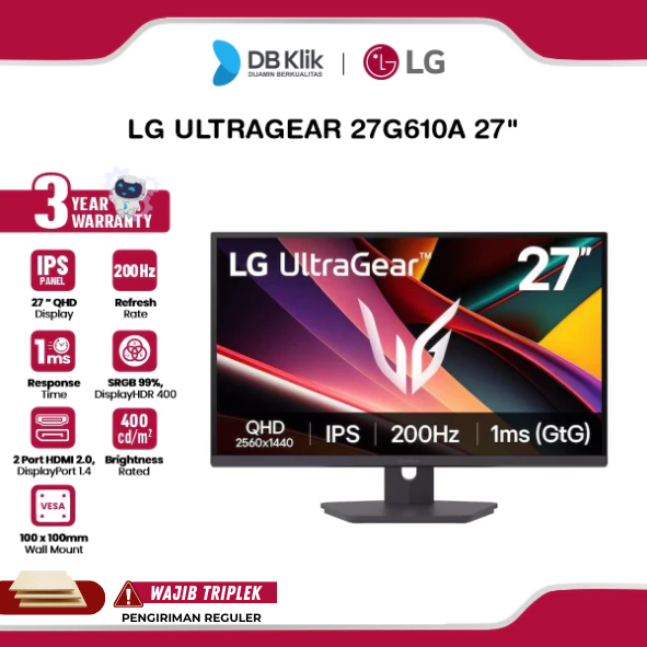 LG UltraGear 27G610A 27" IPS QHD 200Hz 1ms AMD FreeSync + NVIDIA G-Sync HDR400 Full Ergonomic Stand HDMI DP