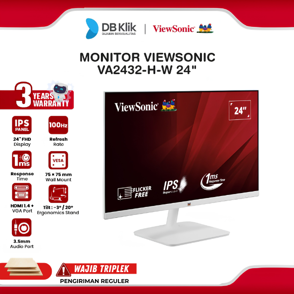 Monitor VIEWSONIC VA2432H-W 24" FHD IPS 100Hz 1ms HDMI VGA