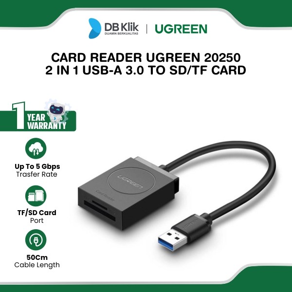 Card Reader UGreen 2 In 1 USB-A 3.0 to SD/TF Card (20250)