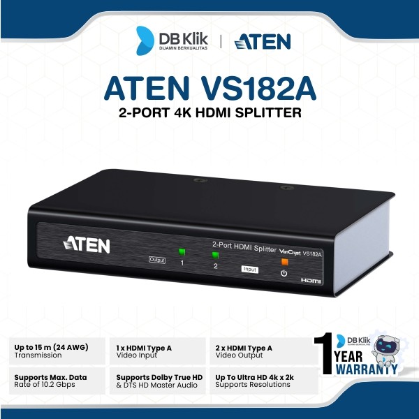 Aten VS182A 2 Port 4K Metal Hdmi Splitter