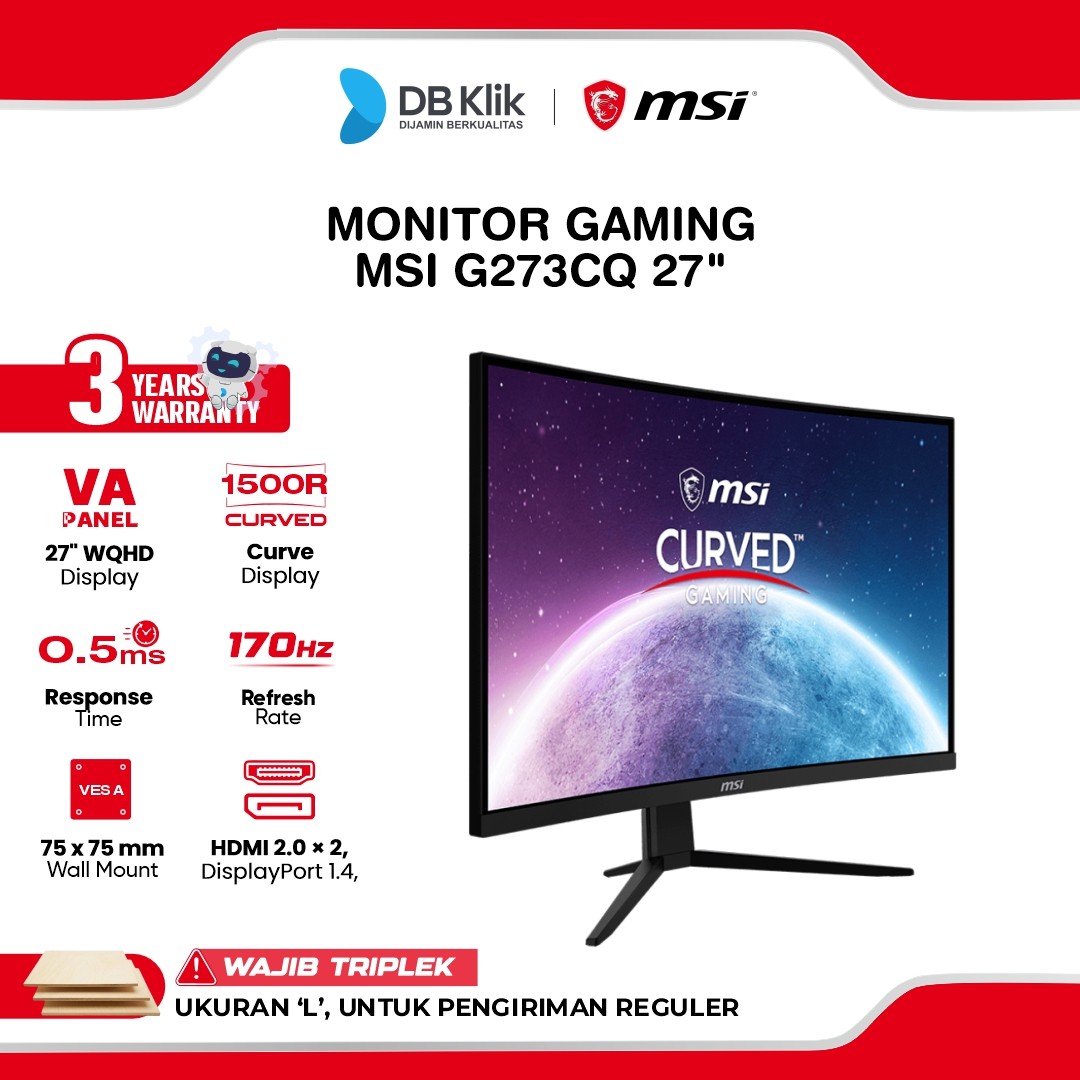 Monitor Gaming MSI G273CQ 27" Curved 1500R 2K WQHD VA 170Hz 1ms Adaptive Sync HDR Ready HDMI DP