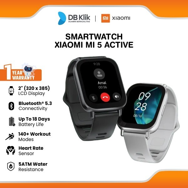 Smartwatch Xiaomi Mi 5 Active Bluetooth Calling, 140+ Sports Modes, 18 Days Battery Life