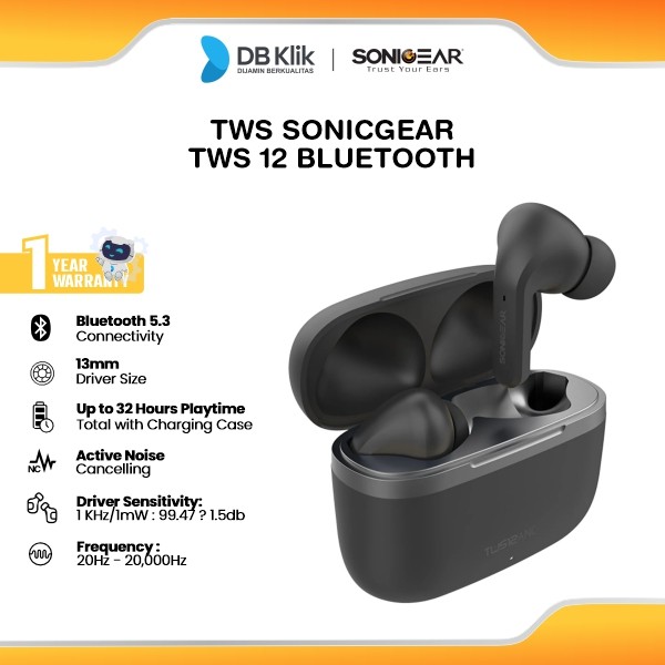 TWS SonicGear TWS 12 Bluetooth Active Noise Cancelling - Black