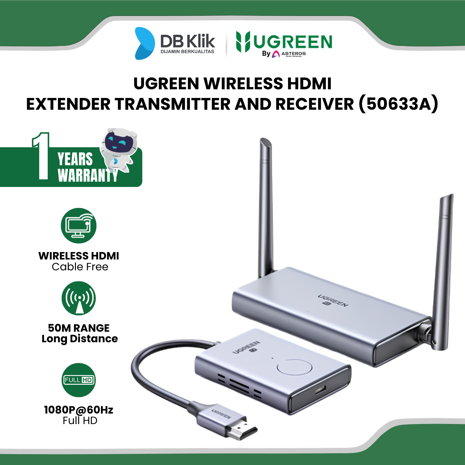 Wireless HDMI Extender UGreen Transmitter and Receiver (50633A)