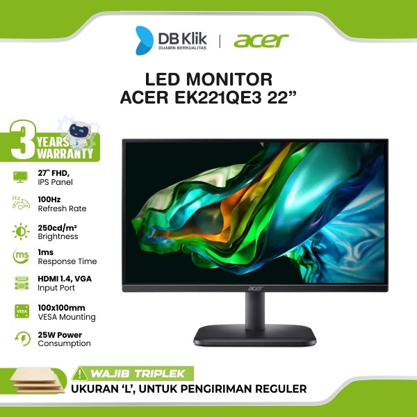 LED Monitor ACER EK221QE3 22" IPS 1080p FHD 100Hz 1ms VGA HDMI