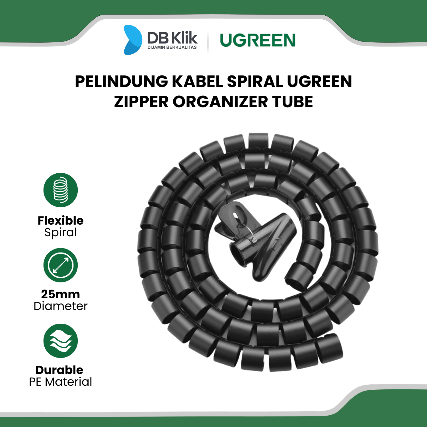 Pelindung Kabel Spiral UGreen Zipper Organizer Tube