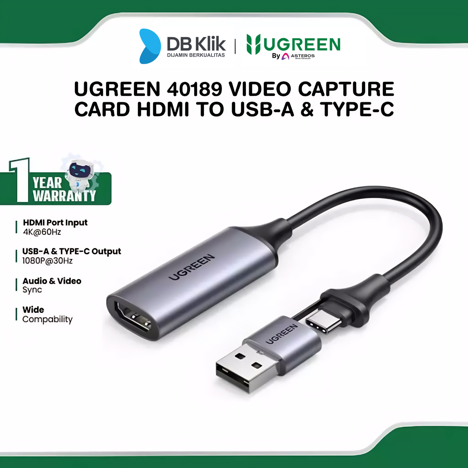 Capture Card UGreen Hdmi HD Video Mac Windows Android  (40189)