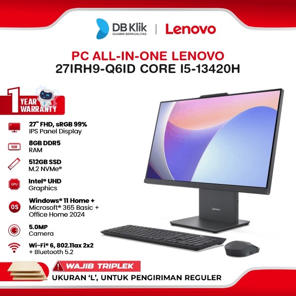 Lenovo PC AIO 27IRH9-Q6ID INTEL Core i5-13420H 8GB DDR5/512GB M.2 NVMe INTEL UHD Windows 11 Home + Office Home Student 2024 27" FHD IPS - Luna Grey