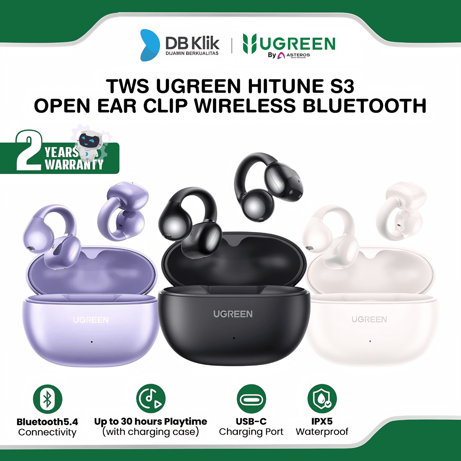 TWS UGreen HiTune S3 Open Ear Clip Wireless Bluetooth